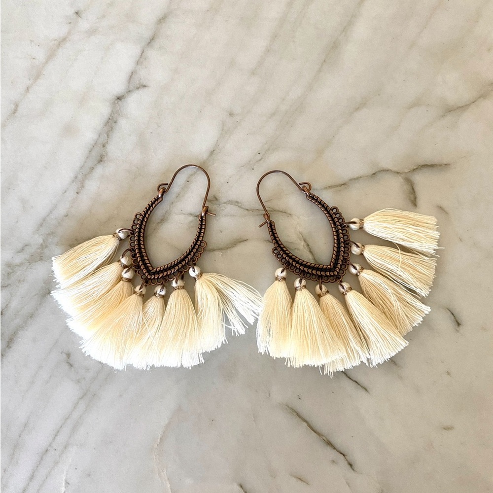 Elegant Cream Tassel Earrings